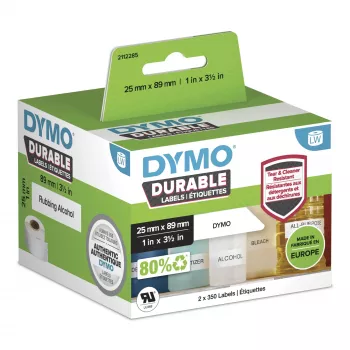 DYMO Etichette originali LabelWriter Durable | 25mm x 89mm | bianco poli | 2 rotoli da 350 (700 etichette autoadesive) | alte prestazioni | per etichettatrici LabelWriter