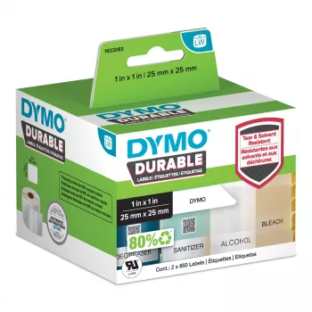 DYMO Etichette originali LabelWriter Durable | 25 mm x 25 mm | bianco poli | 2 rotoli da 850 (1.700 etichette autoadesive) | alte prestazioni | per etichettatrici LabelWriter