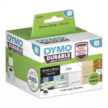 DYMO Etichette originali LabelWriter Durable | 25 mm x 25 mm | bianco poli | 2 rotoli da 850 (1.700 etichette autoadesive) | alte prestazioni | per etichettatrici LabelWriter