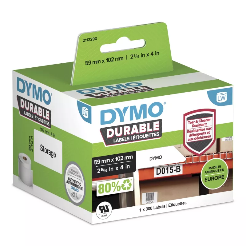 DYMO Etichette originali LabelWriter Durable | 59 mm x 102 mm | bianco polipropilene | 300 etichette autoadesive | alte prestazioni | per etichettatrici LabelWriter