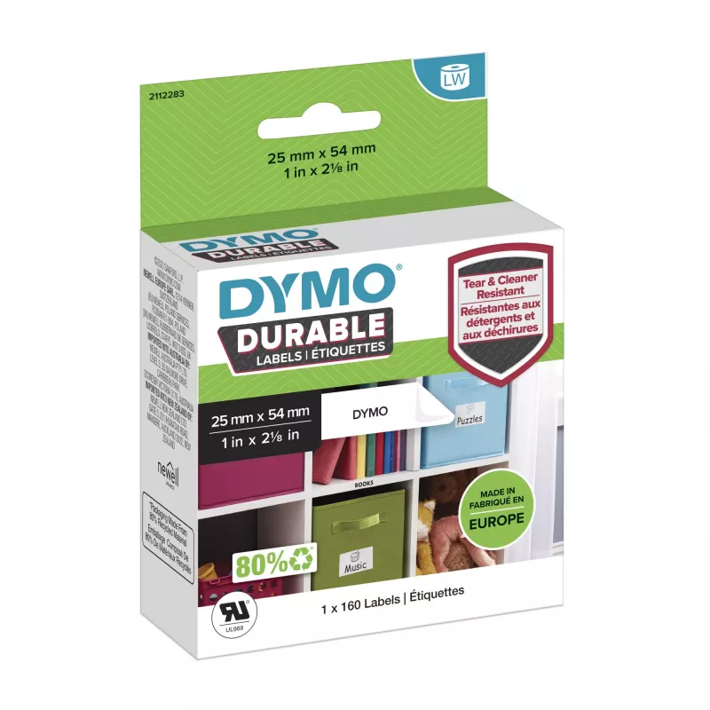 DYMO Etichette originali LabelWriter Durable | 25 mm x 54 mm | bianco poli | 160 etichette autoadesive | alte prestazioni | per etichettatrici LabelWriter