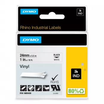 DYMO Etichette in vinile industriali Rhino | 24 mm x 5,5 m | stampa nera su bianco | autoadesive | per etichettatrici LabelManager e Rhino