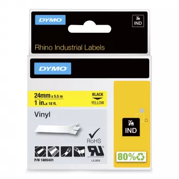 DYMO Etichette in vinile industriali Rhino | 24 mm x 5,5 m | stampa nera su giallo | autoadesive | per etichettatrici LabelManager e Rhino