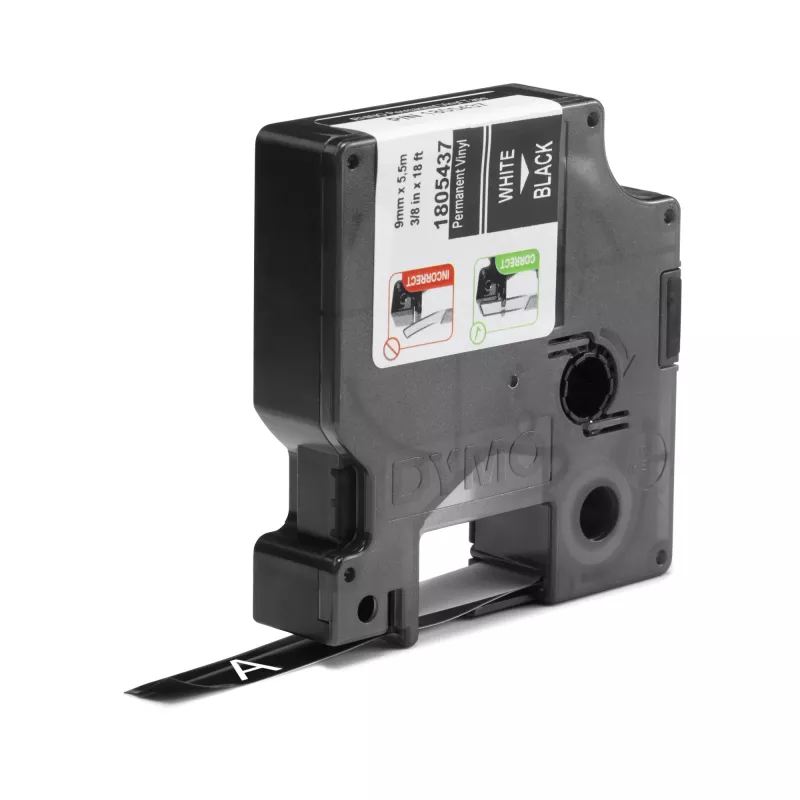 DYMO Etichette in vinile industriali Rhino | 9 mm x 5,5 m | stampa bianca su nero | autoadesive | per etichettatrici LabelManager e Rhino