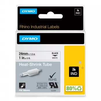 DYMO Rotoli di etichette termorestringenti per cavi industriali Rhino | 24 mm x 1,5 m | stampa nera su bianco | autoadesive | per etichettatrici Rhino