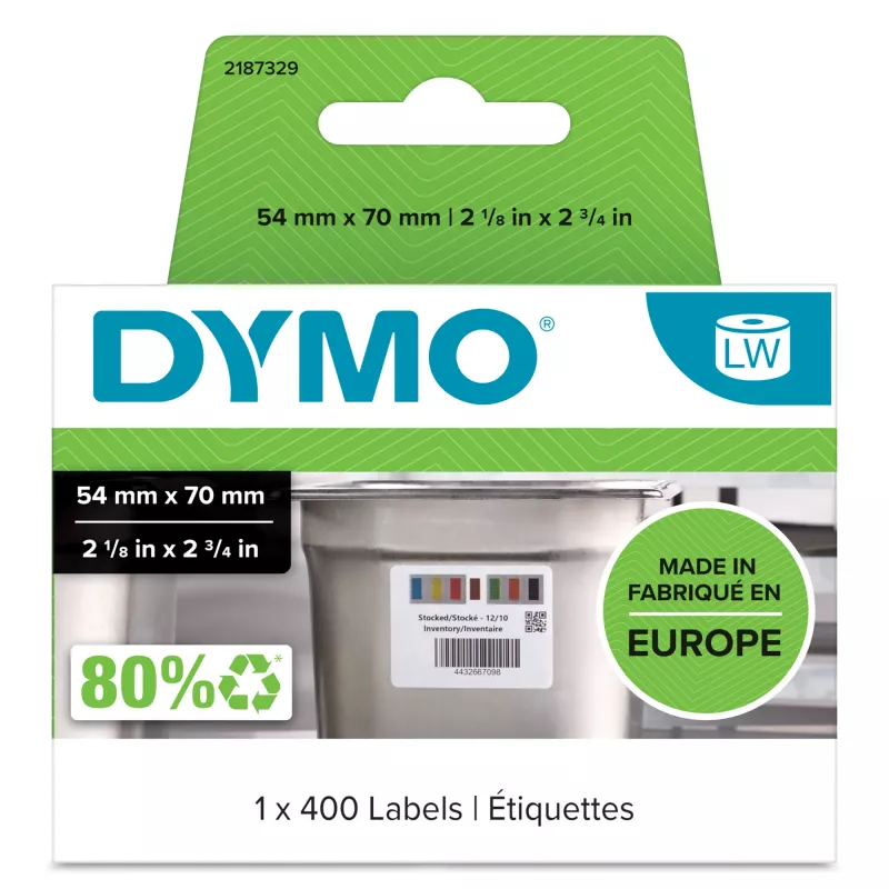 DYMO Etichette autentiche LabelWriter per rotazione scorte per il settore alimentare | 54 mm x 70 mm | 400 etichette autoadesive con codice colore | per etichettatrici LabelWriter