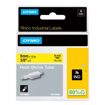 DYMO Rhino etichette termorestringenti industriali per cavi | 9 mm x 1,5 m | Nero su giallo | per etichettatrici Rhino