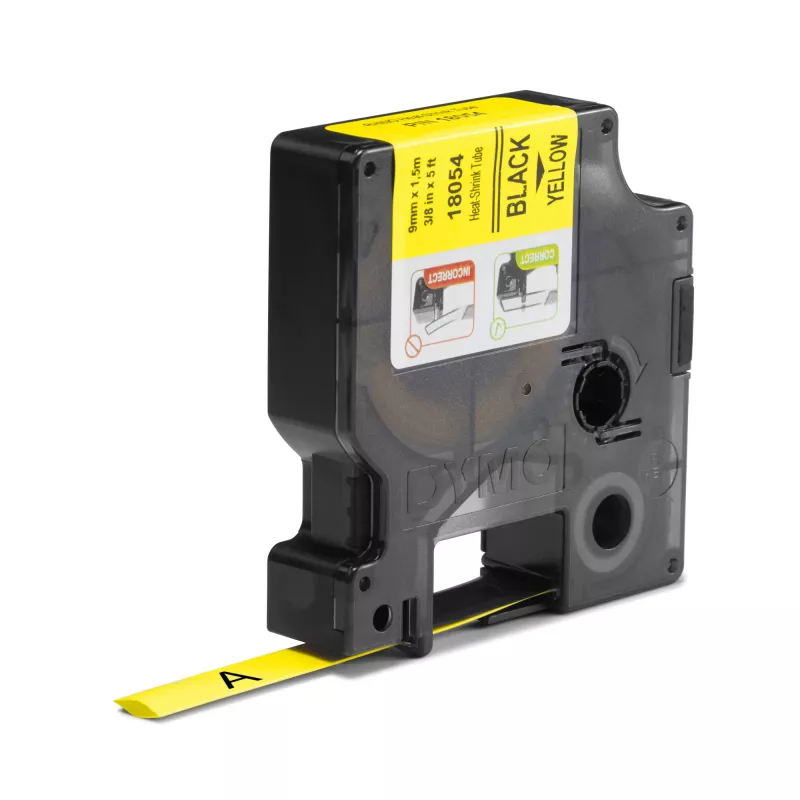 DYMO Rhino etichette termorestringenti industriali per cavi | 9 mm x 1,5 m | Nero su giallo | per etichettatrici Rhino
