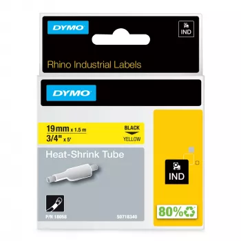 DYMO Rhino tubi etichetta industriali termorestringenti per cavi | 19 mm x 1,5 m | Stampa nera su giallo | per etichettatrici Rhino