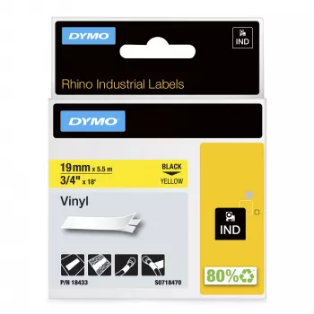 DYMO Rhino etichette industriali in vinile | 19 mm x 5,5 m | Stampa nera su giallo | Autoadesive | per etichettatrici Rhino e LabelManager