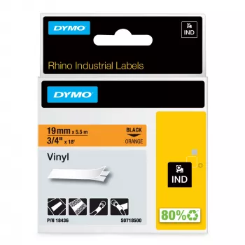 DYMO Rhino etichette industriali in vinile | 19 mm x 5,5 m | Stampa nera su arancione | Autoadesive | per etichettatrici Rhino e LabelManager