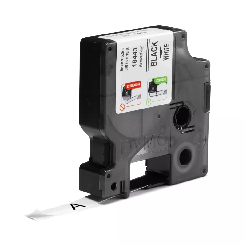 DYMO Rhino etichette industriali in vinile | 9 mm x 5,5 m | Stampa nera su bianco | Autoadesive | per etichettatrici Rhino e LabelManager