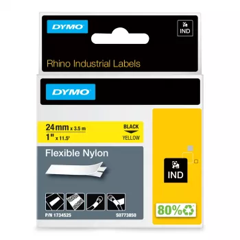 DYMO Rhino etichette industriali in nylon flessibile | 24 mm x 3,5 m | Nero su giallo | Autoadesive | per etichettatrici Rhino e LabelManager