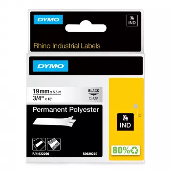 DYMO Rhino etichette industriali in poliestere permanente | 19 mm x 5,5 m | Stampa nera su trasparente | Autoadesive | per etichettatrici LabelManager e Rhino