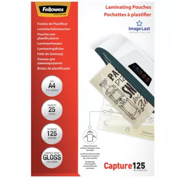 Fellowes ImageLast A4 125 micron pellicole per laminazione - 25 pezzi, lucide, trasparenti, A4, 0,125 mm, 310 mm, 214 mm