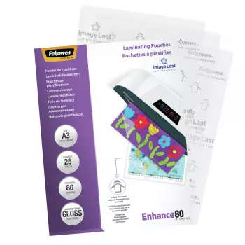 Fellowes ImageLast A3 80 micron pellicola per laminazione - confezione da 25, lucide, trasparenti, A3, 0,08 mm, 430 mm, 1 mm