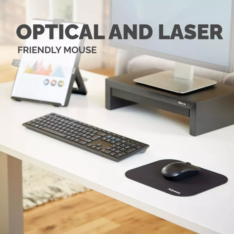 Fellowes tappetino mouse premium - nero, nero, monocromatico, poliestere, gomma
