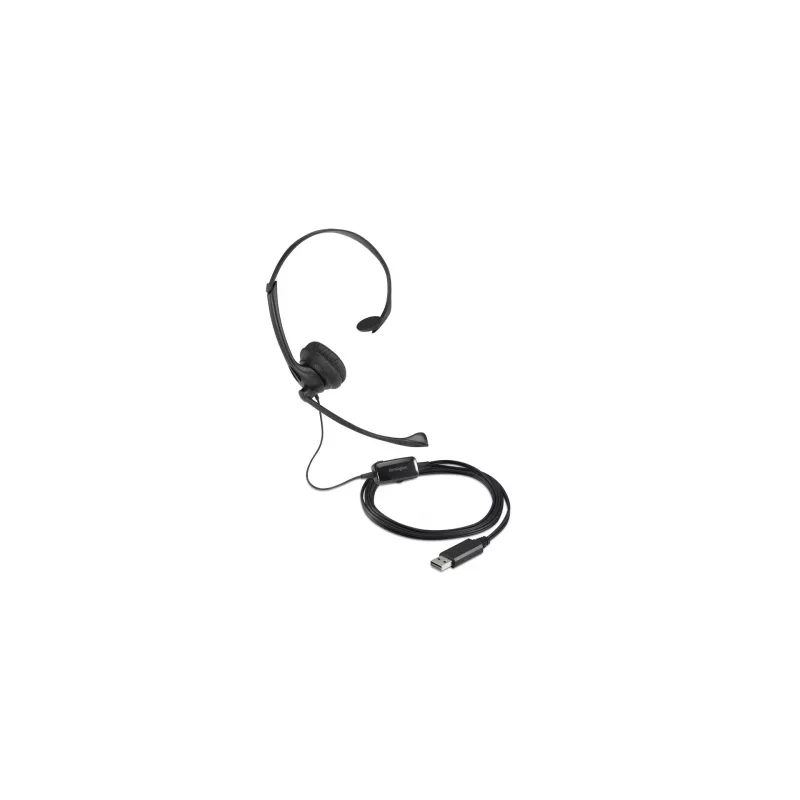Cuffia USB mono Kensington con controlli inline, con filo, ufficio/call center, cuffia, nero