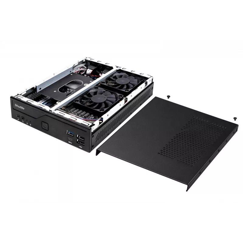 Shuttle PC slim DH610 , S1700, 1x HDMI, 2x DP , 1x 2,5 pollici, 2x M.2, 2x LAN (Intel 1G + 2.5G), 2x COM, funzionamento continuo 24/7, incl. VESA