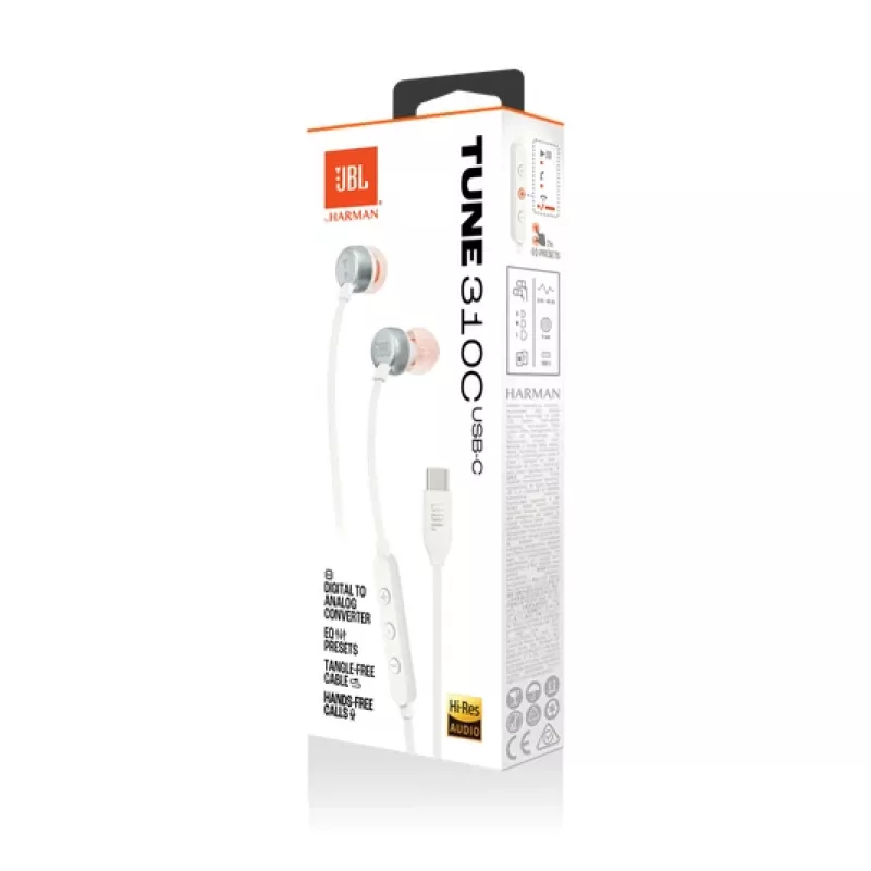 JBL Tune 310C cuffie con filo in-ear chiamate/musica USB Type-C bianco