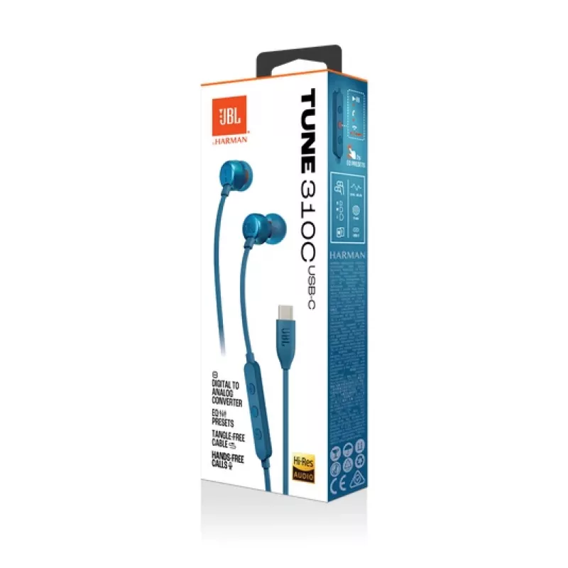 JBL Tune 310C USB Headset Con filo In-ear Chiamate/Musica USB Type-C Blu