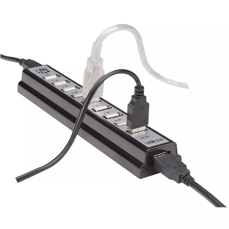 Hub USB Manhattan USB-A 10 porte, 480 Mbit/s, Nero