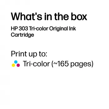 HP 303 tricolore cartuccia inchiostro originale, resa standard, ciano, magenta, giallo, inchiostro a base di colorante, 1 pz., 165 pagine, confezione singola
