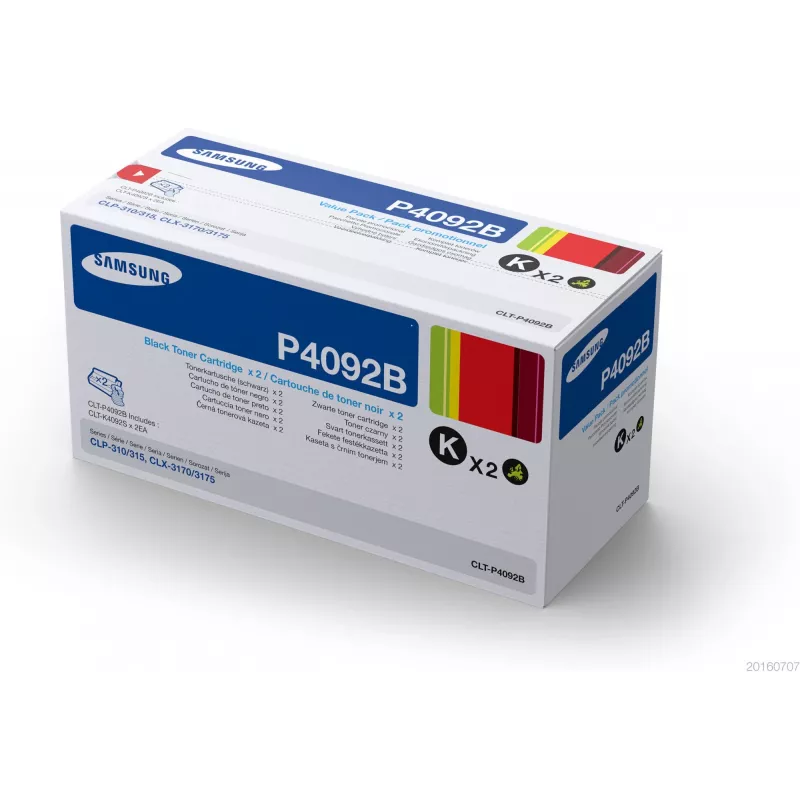 Cartucce toner confezione da 2, Samsung CLT-P4092B, nero, 1.500 pagine per cartuccia