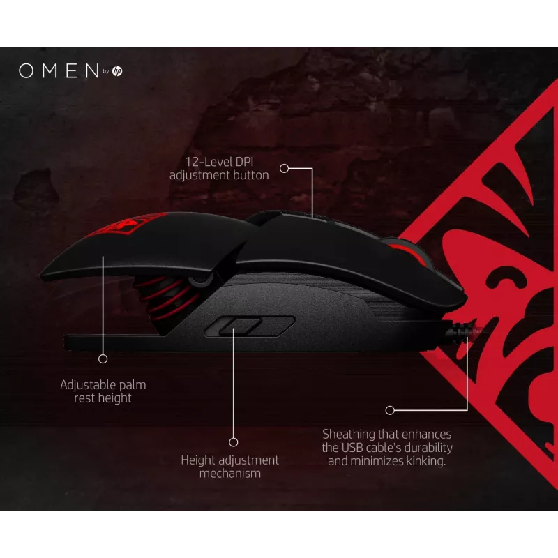 HP OMEN by Reactor mouse, per destrorsi, ottico, USB Type-A, 16000 DPI, 0,2 ms, nero