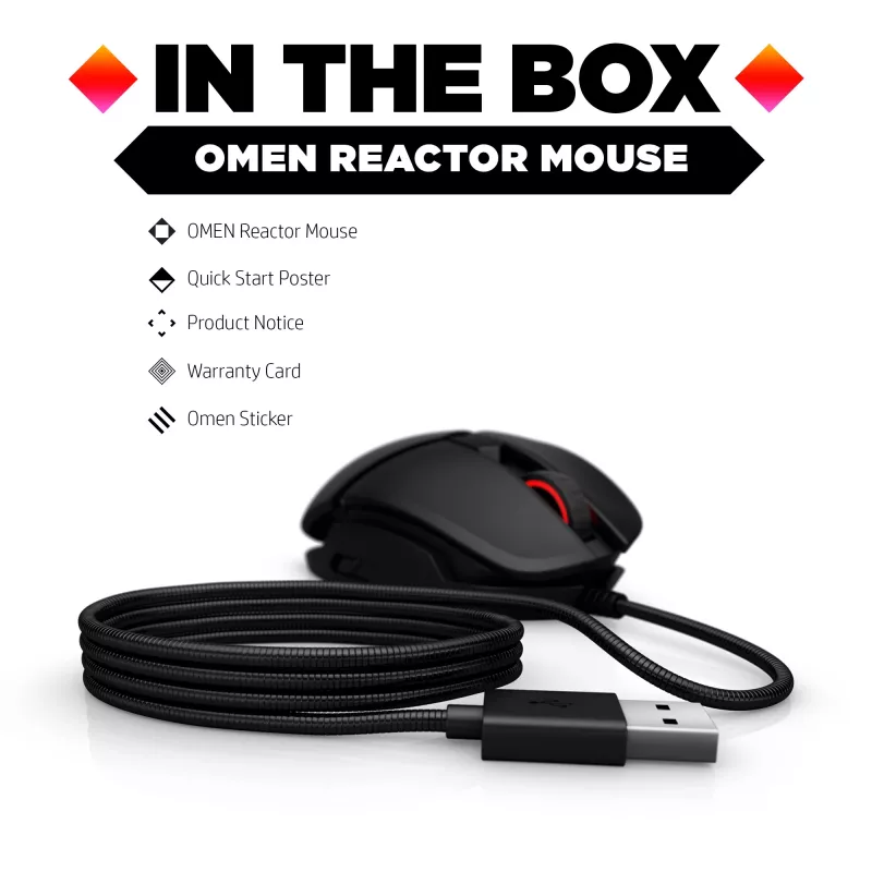 HP OMEN by Reactor mouse, per destrorsi, ottico, USB Type-A, 16000 DPI, 0,2 ms, nero