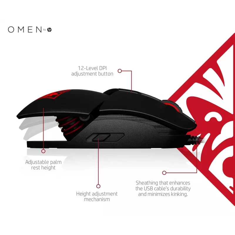 HP OMEN by Reactor mouse, per destrorsi, ottico, USB Type-A, 16000 DPI, 0,2 ms, nero