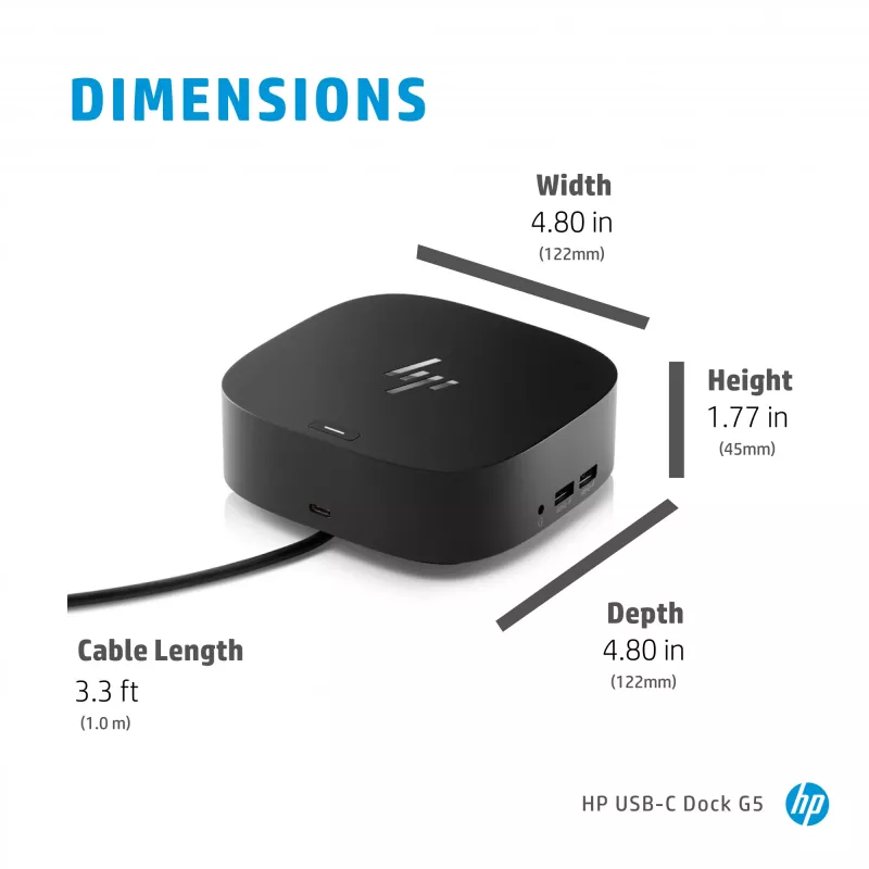 HP USB-C Dock G5, cablato, USB 3.2 Gen 1 (3.1 Gen 1) Type-C, nero, nero, Cina, Thailandia, Messico, HP