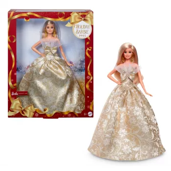 Barbie Signature 2025 Holiday Fashion bambola, bambola da collezione stagionale, bionda con abito argento e oro