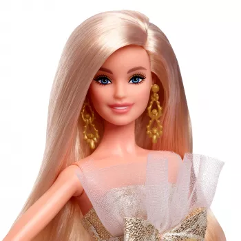 Barbie Signature 2025 Holiday Fashion bambola, bambola da collezione stagionale, bionda con abito argento e oro