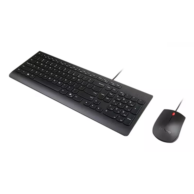 Set tastiera e mouse USB full-size con filo Lenovo 4X31R64409 — layout 100%, cavo 1,8 m, nero, danese