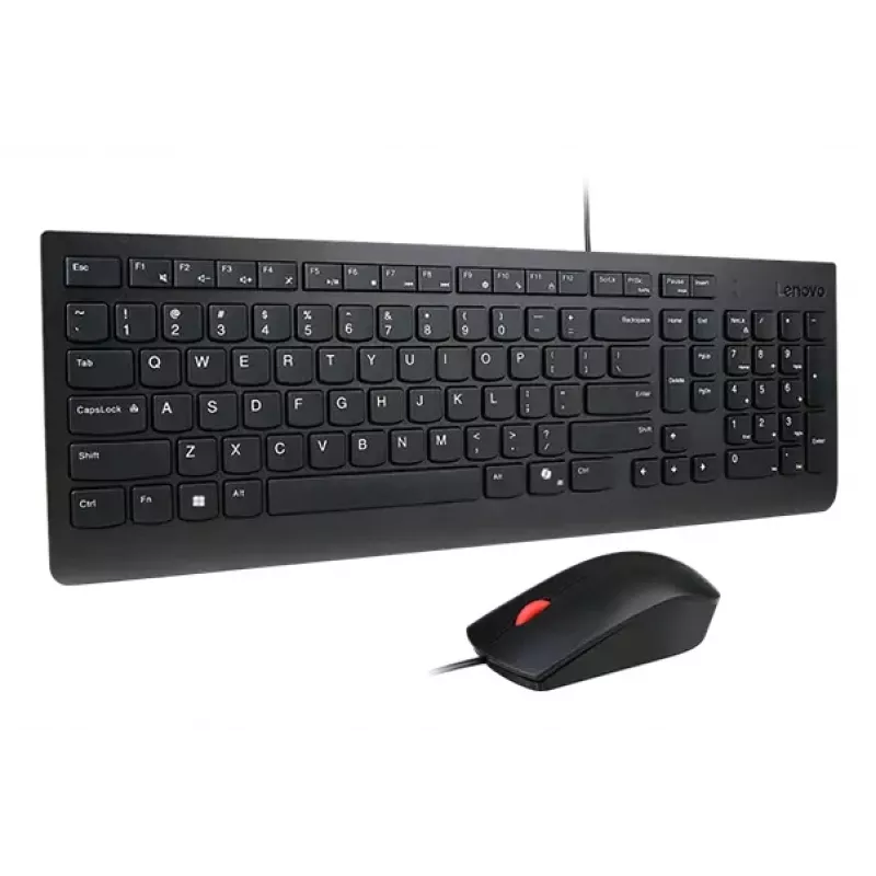 Set tastiera e mouse USB full-size con filo Lenovo 4X31R64409 — layout 100%, cavo 1,8 m, nero, danese