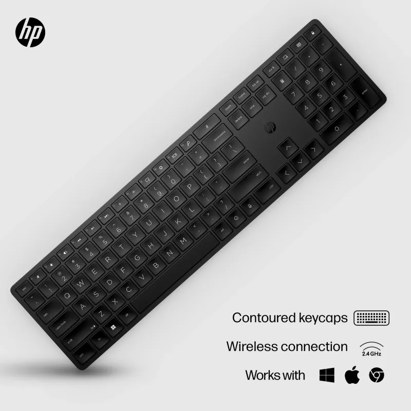HP 450 Tastiera wireless programmabile, Full-Size (100%), con filo e wireless, RF Wireless + USB, nero