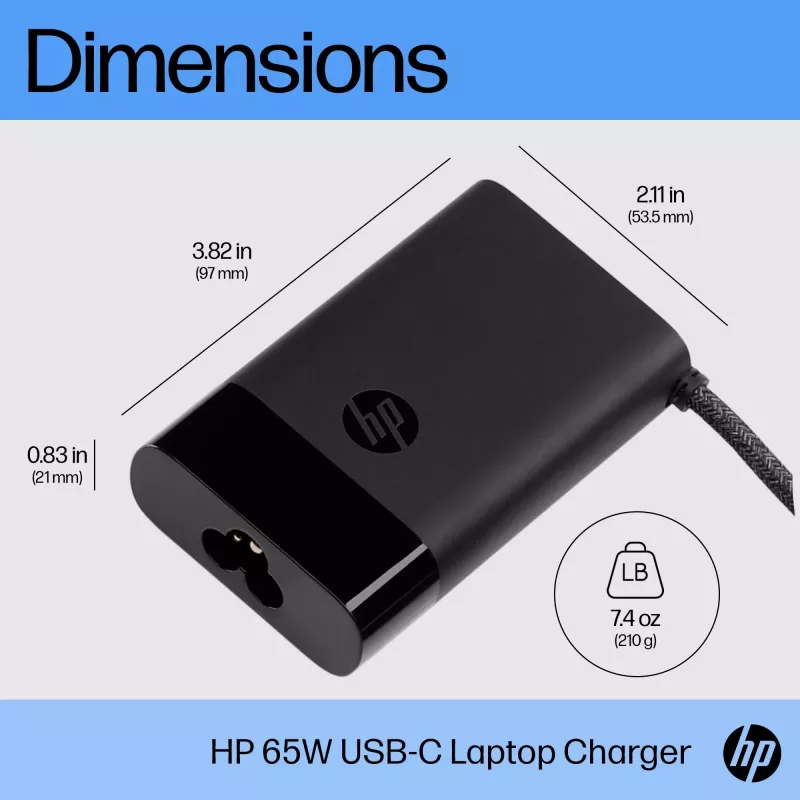 HP Caricabatterie per laptop USB-C 65W, laptop, interno, 90 V, 65 W, 5 - 20 V, 1,6 A