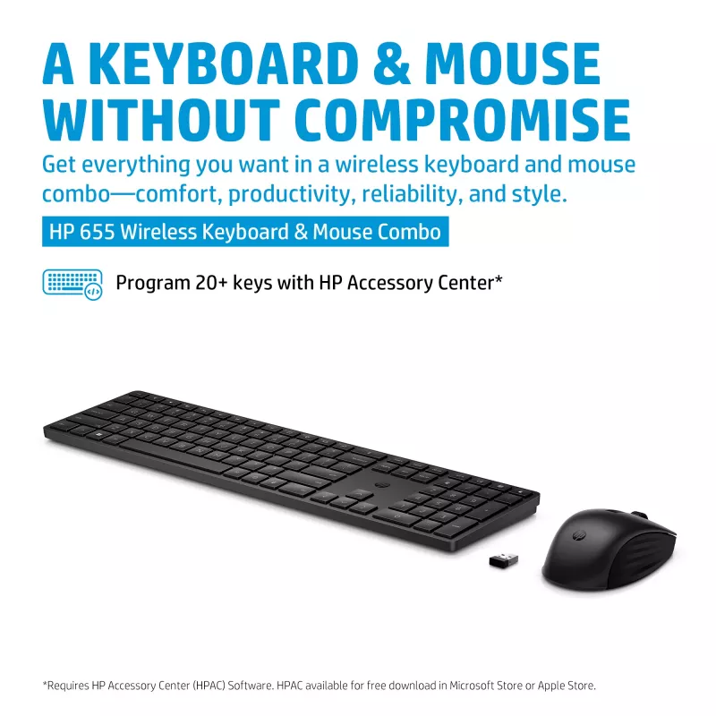 Combo tastiera e mouse wireless HP 655, nero, mouse incluso