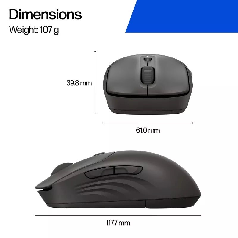 Mouse wireless HP 405 Quiet — ambidestro, ottico 1200 DPI, RF Wireless + Bluetooth, 5 tasti, a batteria, nero