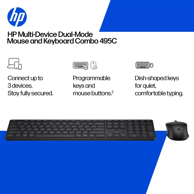 HP Multi-Device Dual-Mode combinazione mouse e tastiera 495C, Full-Size (100%), wireless, USB + RF Wireless + Bluetooth, bianco, mouse incluso