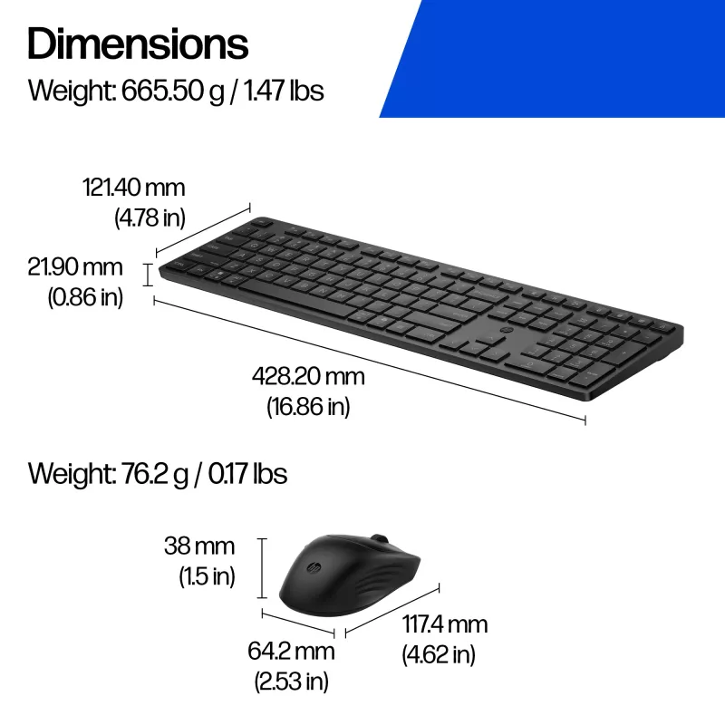 Set tastiera e mouse HP 495C — tastiera Full-Size wireless, mouse Multi-Device, USB/RF/Bluetooth, nero