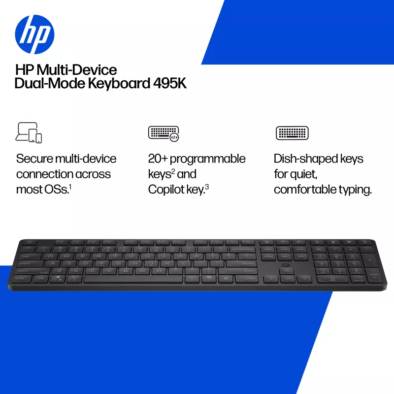HP 495K tastiera Multi-Device Dual-Mode, Full-Size (100%), wireless, USB + Bluetooth, nero