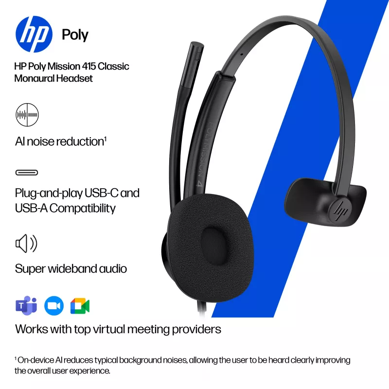 Cuffia USB con filo HP POLY MISSION 415 USB HS CL WW di HP, modello C01A9AA#AC3
