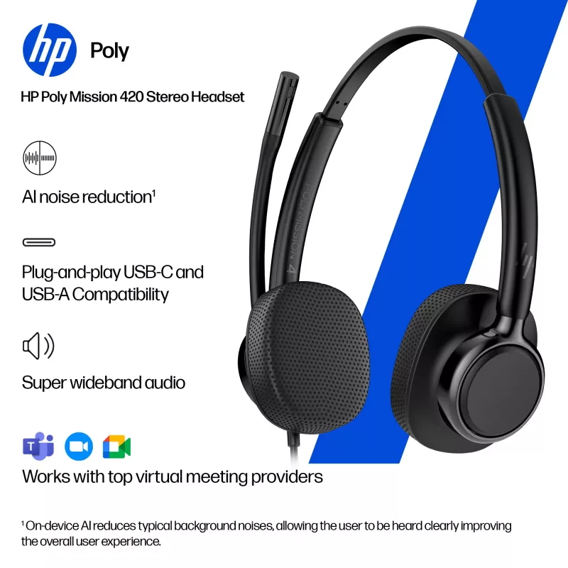 Cuffia USB con filo HP Poly Mission 415 monaurale (Bulk), 99 g, nero
