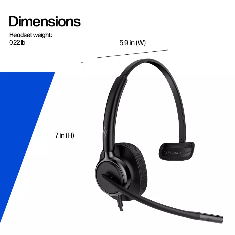 Cuffia stereo con filo HP POLY Mission 425 Classic, connessione USB, 126 g