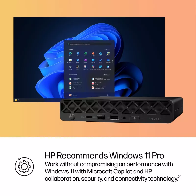 Mini PC HP ProDesk 4 G1i AI — Intel Core Ultra 5 235T, 16 GB DDR5, 512 GB SSD, Windows 11 Pro, nero
