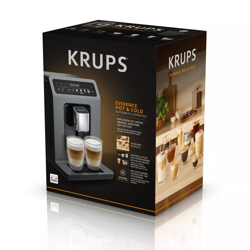 Macchina per espresso Krups Evidence Hot & Cold EA898GF0 – automatica, serbatoio acqua 2,5 L, macinacaffè integrato, 2 erogatori