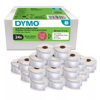 Rotoli di etichette Dymo 2223589 – etichette di carta bianche 5,4 × 2,5 cm, 500 etichette/rotolo, 12000 etichette/confezione, FSC