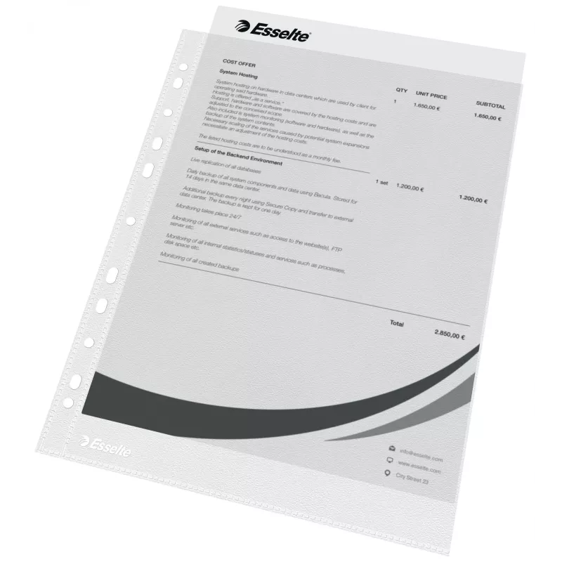 Esselte buste trasparenti A4 – Economy –, 210 x 297 mm (A4), trasparente, polipropilene (PP), verticale, apertura superiore, 230 mm